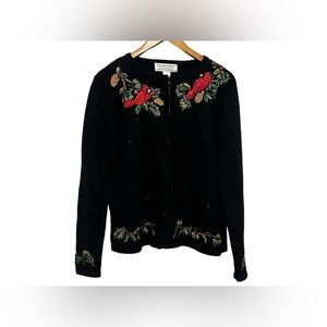 Women's Cardinal Christmas Sweaters Multi Color Beaded Tiara Internal Sz L